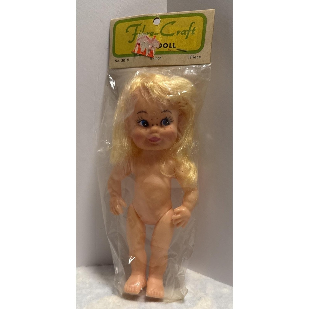 Fibre Craft 8" Blonde Hair Craft Doll No. 3019 Acrylic Hair Plastic Head Body